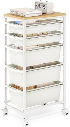 KINGBOARD Slim Rolling Cart with 5 Drawers, Metal Utility Storage Cart