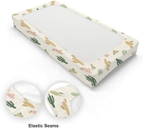 Cartoon Colorful Western Cactus Pattern Baby Changing Pad Cover, Unisex Cactus Nursery Diaper Changing Table Pad Mat Sheet for Boys Girls-16x32