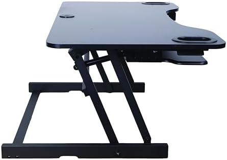 Rocelco 45" Height Adjustable Standing Desk Converter - Slide Out Retractable Keyboard Tray - Sit Stand Up Triple Monitor Riser - Dual Piston Lift Tabletop Computer Workstation - Black (R ADRB-45)