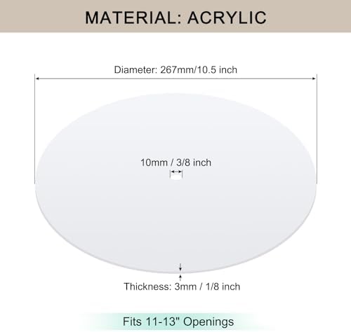Round Lampshade Diffuser, 10.5" Diameter with 3/8" Center Hole Diffuser Lamp Shade for Drum Style Lampshades Pendants Softening Light, Frosted White Acrylic, Fits 11-13" Openings