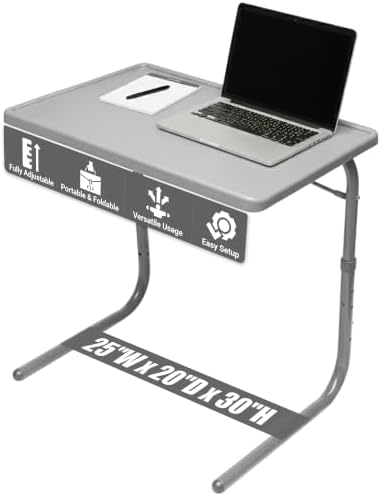 Table-Mate TV Tray Table | Portable Desk Folding Dinner Tray, Couch Table Trays for Eating Snack Food, Portable Laptop Desk, Bed Trays for Eating | Adjustable TV Trays with 3 Angles and Cup Holder