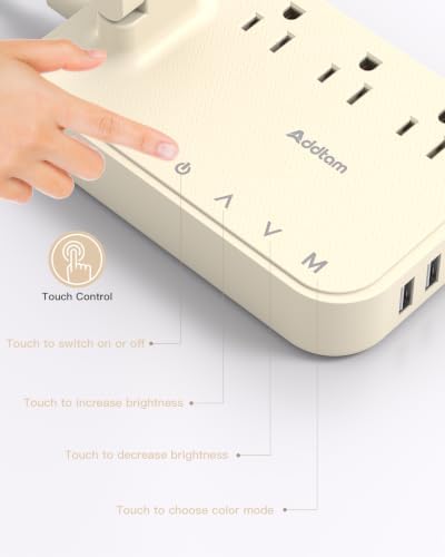 Addtam LED Desk Lamp, Power Strip with 3 Outlets 4 USB Charging Ports(2 USBC), 4 Modes 5 Level Brightness Touch Lamp, Small Desk Lamp for Home Office College Dorm Room Essentials, Cream