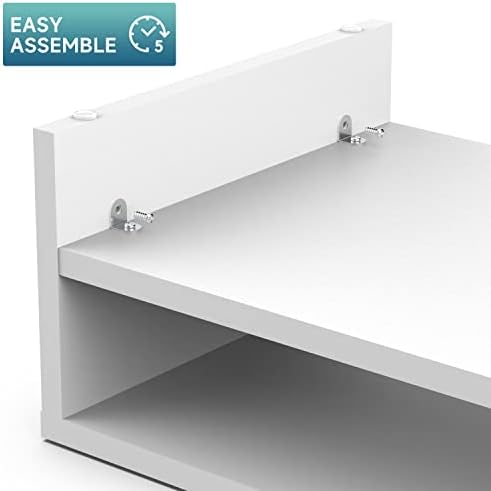 FITUEYES Wooden Monitor Stand Riser, 2-Tier Desk Storage Shelf, White