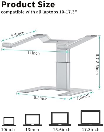 ALASHI Laptop Stand, Height Adjustable Desk Riser, 10-17.3", Silver