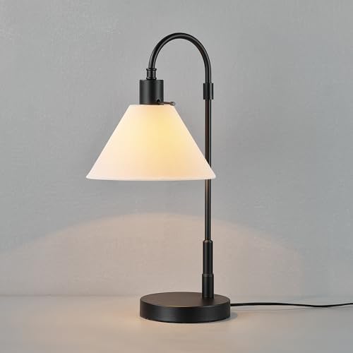 Globe Electric 20" Table Lamp, Matte Black, White Fabric Shade, Rotary Switch on Socket, 5-Foot Black Cord, Bedroom, Home Décor, Nightstand