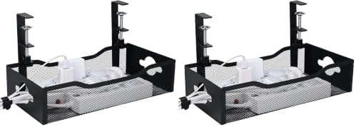 Large Under Desk Cable Management Tray - Heavy Duty Metal Cord Organizer with No Drill Installation for Office & Home Office Desks to Hide Wires & Power Strips (Black, XL) (Pack of 2)