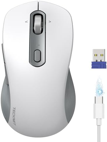 TECKNET Rechargeable Wireless Bluetooth Mouse with 4-Way Wheel, 3-Device