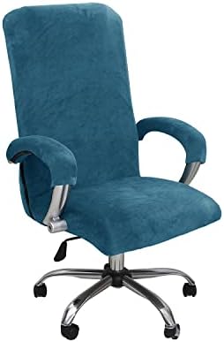 Velvet Plush Office Desk Chair Cover, Peacock Blue, XL