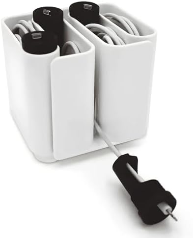 Cable Organizer with Multiple Compartments, Secure Cable Ends, Prevent Tangling, Tidy Workspace, Charging Solution, Desk Organizer Cord Management, White Plastic