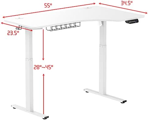 SHW 55-Inch Large Electric Height Adjustable L-Shaped Standing Desk, White