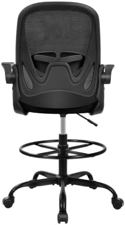 Primy Drafting Chair Tall Office Chair with Flip-up Armrests Executive Ergonomic Computer Standing Desk Chair with Lumbar Support and Adjustable Footrest Ring (Black) (Pack of 2)