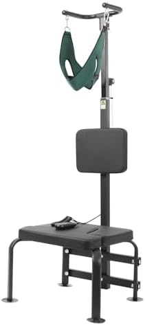 Electric Cervical Traction Device, Neck Stretcher with Inversion Training, Adjustable Neck Stretching Equipment for Home/Rehab, PU Comfort Seat, Remote Control, Steel Frame