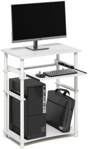 Furinno Home Desk, 23.6 Wide Gaming Desk with Keyboard Tray, Open Shelf Laptop Notebook Computer Desk, Office Desk for Home Office, Study Room, Dorm, Bedroom, White