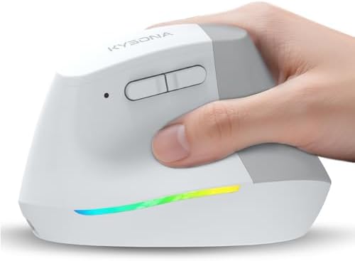 KYSONA Wireless Ergonomic Mouse, Vertical Mouse, Bluetooth Ergo Mouse, Quiet Click, 5 Level Adjustable DPI(800/1200/2400/2400/4000), Rechargeable 2.4G Mice Computer, PC, Mac, Laptop, White