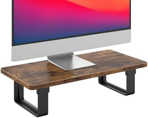 Monitor Stand Riser with 50 LB Capacity, Stable Wood Computer Monitor Stand for Desk Organizers, Anti-slip Computer Riser Monitor Shelf for PC Laptop Notebook Printer Computer iMac, Rustic Brown