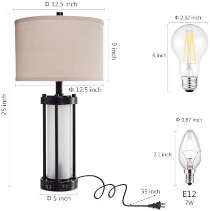 RORIA Modern Table Lamps for Living Room with 2 USB Charging Ports