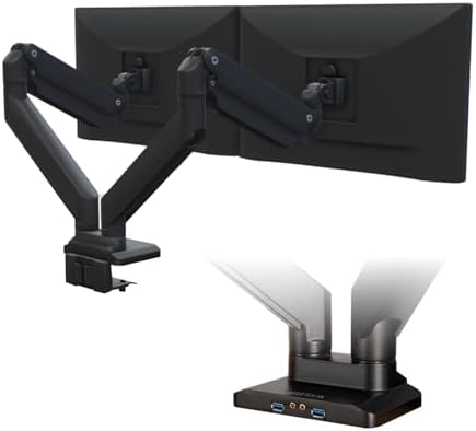 UPLIFT DESK Crestview Dual Monitor Arm - Gas Spring Monitor Mount with USB Ports, Fits 13-35” Inch Displays, VESA Compatible, Clamp or Grommet Mounting, Fits Standing Desks & Vertical Options (Black)