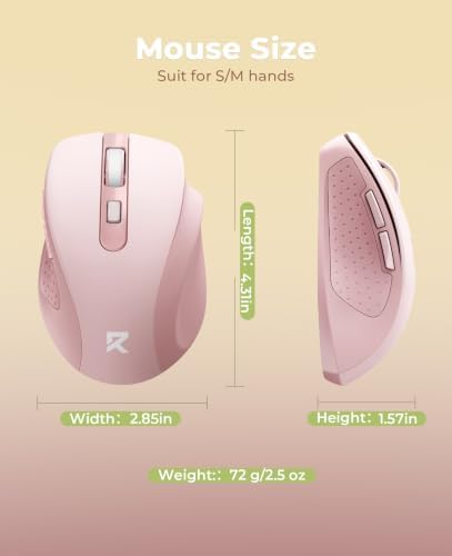 Redragon Wireless Mouse for Laptop, Bluetooth Mouse (BT5.0/3.0&2.4G) with 5 Level 4000DPI, Silent Cordless Computer Mice 6 Buttons,18 Months Battery,Compatible with PC, Laptop, Desktop-Pink