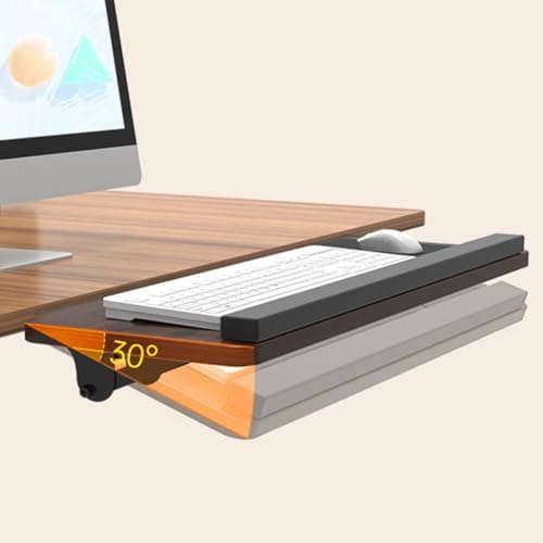 Under Desk Adjustable Keyboard Tray, Slide-Out Keyboard Platform, 360° Swivel, Pull Out and Tilt Computer Keyboard and Mouse Holder, Office Ergonomic Keyboard Drawer(Brown,24x55cm/9.4x21.7in)