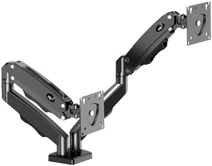 ELG Dual Monitor Stand, Gas Spring with Independent Arms, 17-35" Screens up to 19.8 lbs Each, 360° Rotation & Tilt, C-Clamp & Grommet, Height Adjusts to 16.1", VESA 75x75 to 100x100mm, Black