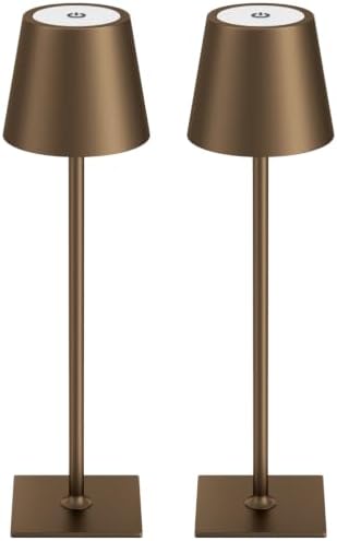Kakanuo Brown Cordless Rechargeable Table Lamp 5000mAh Battery Operated Lamps, 3 Colors Stepless Dimming Touch Lamp for Living Room, Kitchen Counter, Dining, Outdoor Patio, 2 Pack