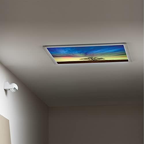 Fluorescent Light Cover Decorative Ceiling Light Filters,Tree Pattern,for Classroom Office Hospitals Home Ceiling Decorative,2ft x 4ft,Brown Lime Blue