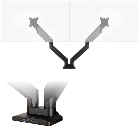 UPLIFT DESK Crestview Dual Monitor Arm - Gas Spring Monitor Mount with USB Ports, Fits 13-35” Inch Displays, VESA Compatible, Clamp or Grommet Mounting, Fits Standing Desks & Vertical Options (Black)