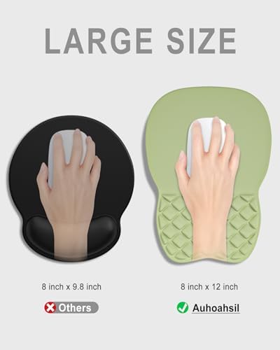 Auhoahsil Ergonomic Mouse Pad with Wrist Rest, Comfortable Slope Computer Mouse Mat with Wrist Support, Memory Foam Filling, Non-Slip Silicone Base, Pain Relief for Gaming Work, 8" x 12", Light Green