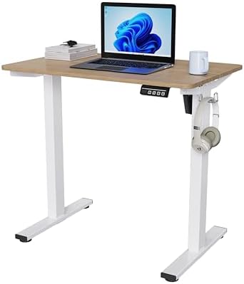 LongKe Electric Standing Desk Adjustable Height, 32x20 Inches Sit Stand up Desktop for Home Office, Ergonomic Rising Computer Table with Memory Preset, Yellow Beams