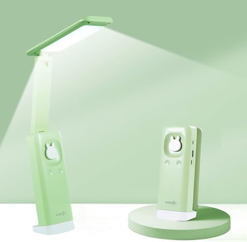 VAVOFO Cute Bunny Desk Lamp, Foldable LED Rechargeable Eye-Caring Reading Light, 3 Color Modes Dimmable Night Light for Kids Girls Bedroom Study Dorm Room (Mint Green)