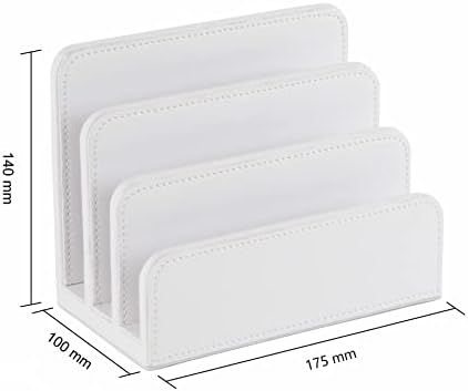 OSCO Faux Leather Mail Sorter & Envelope Organiser – Desk File Storage Stand with Display Slots – Modern Letter Holder Tray Minimalist Home & Office – White