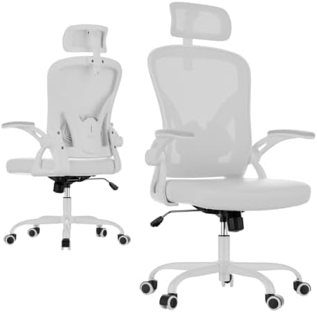 Farini Ergonomic Office Chairs Set of 2, Home Office Desk Chair with Headrest, High Back Swivel Computer Chair with Armrests and Adjustable Lumbar Support for Home Office, White & White