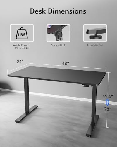 Electric Standing Desk, Gaming Desk, 48 x 24 Inch, Black