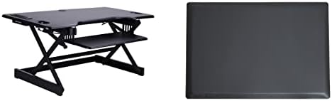Rocelco 46" Height Adjustable Standing Desk Converter with AC USB Charger and Anti Fatigue Floor Mat - Sit Stand Up Triple Screen Riser Workstation - Keyboard Tray - Black (R DADRB-46-ACUSB-MAFM)