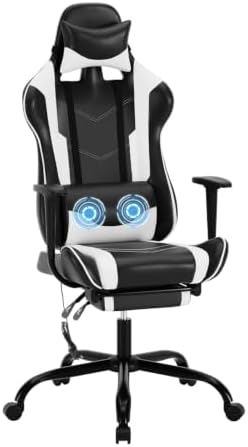 BestOffice Massage Gaming Chair with Footrest, Office Desk Chair, White
