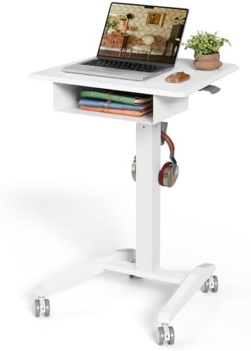 JOY worker Mobile Standing Desk with Drawer, 23.6" Small White Laptop Desk