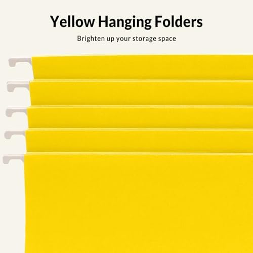SUNEE Hanging File Folders, 25 Pack Letter Size Hanging File Folders with 1/5-Cut Tabs, Ideal for Home and Office Organization and Papers Classification,Yellow