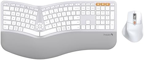ProtoArc EKM01 Plus Wireless Ergonomic Keyboard Mouse Combo - White Silver