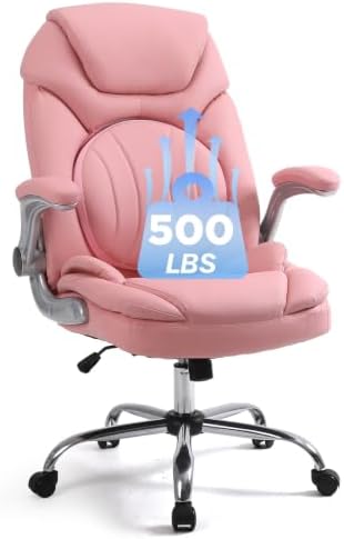 Plus Size Criss Cross Wide Comfy Office Desk Chair with Back Support, Pink