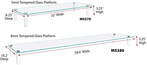 Kantek Glass Monitor Riser with 5mm Tempered Glass Platform and 40-Pound Capacity, 22-Inch W x 8.25-Inch D x 3.25-Inch H, Clear Glass (MS370)