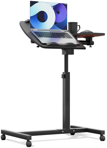 Athena Collection Adjustable Standing Desk with Wheels Overbed Table, Black