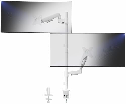 VIVO Dual Monitor Arm Extra Tall Mount for Screens up to 32 inches, Mechanical Height Adjustment, Full Articulating Heavy Duty VESA Stand with Desk C-clamp and Grommet, White, STAND-V012KW