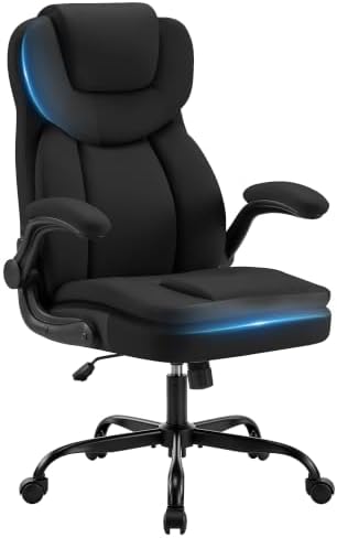 Ergonomic PU Leather Office Chair with Double-Layer Seat Cushion, Adjustable Armrest and Headrest, Reclining Backrest 360° Swivel Rolling Computer Desk Chair for Home Office Gaming Space, Black