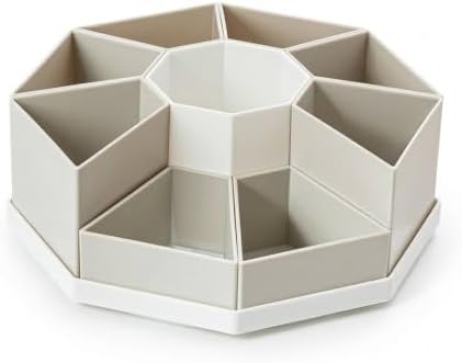 MODENZ 360° Rotating Pencil Holder, Sturdy Non-slip, 9-Grid Smart Compartments, Pen and Art Supply Holder for Office, Home, and Classroom, Makeup Brush Organizer (Gray)