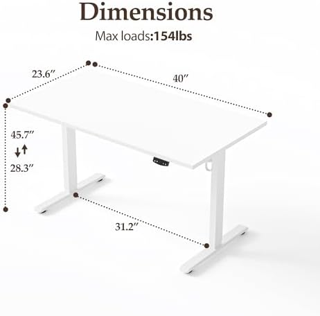 Klicelor 40 Inch Electric Standing Desk, Height Adjustable Office Desk, Sit Stand Up Computer Desk with Memory Preset, Two-Piece Desktop, White