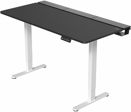 VIVO Electric 60 x 30 inch Standing Desk with Concealed Trays and Full-Size Mouse Pad, Dual Motor Memory Controller Height Adjustment, Black Top White Frame, DESK-KIT-E2W-P3B