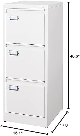 BYNSOE 3 Drawer File Cabinet with Lock Metal Vertical File Storage Cabinet Office Home Steel Vertical File Cabinet for A4 Legal/Letter Size Narrow File Cabinet Locked,Assembly Required