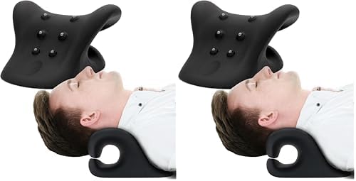 HealthSmart Neck & Shoulder Traction Device, Neck & Shoulder Relaxer, Magnetic Therapy, Cervical Spine Alignment and TMJ Relief, Neck Pain Relief, Black (Pack of 2)