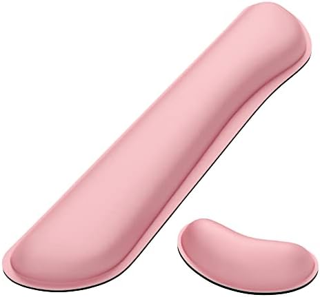 Dapesuom Enlarge Keyboard Wrist Rest, Memory Foam Wrist Cushion for Desk Mats Support, Cute Typing Pain Relief Keyboard Mouse Pad Rests Set with Non-Slip Base for Gaming Laptop Office, Rose Pink