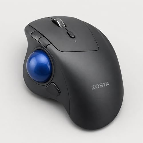 ZOSTA Trackball Mouse Smooth Tracking for PC Laptop, Black-Blue, Bluetooth